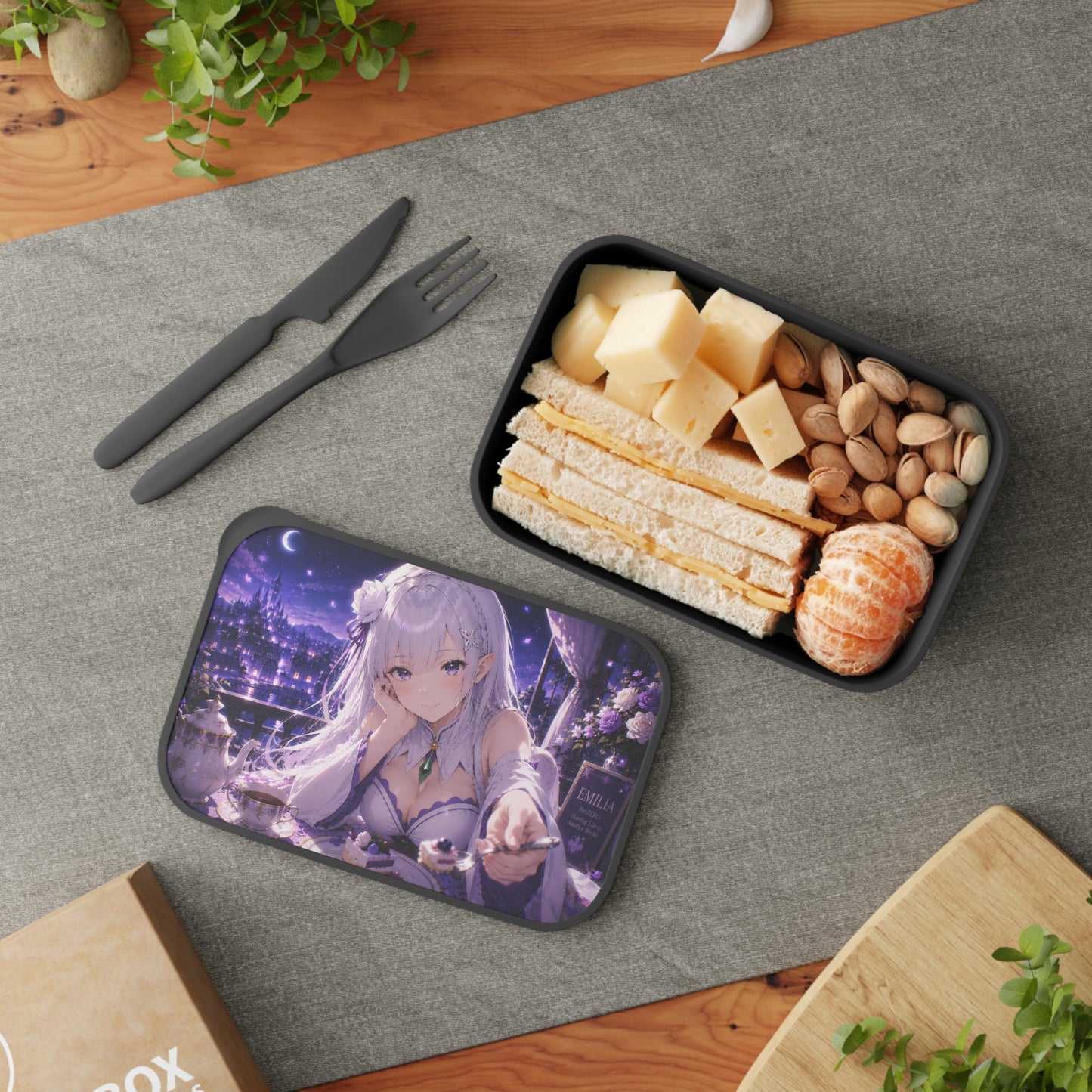 Re:Zero Anime Emilia PLA Bento Box with Band & Utensils – Night Tea Picnic
