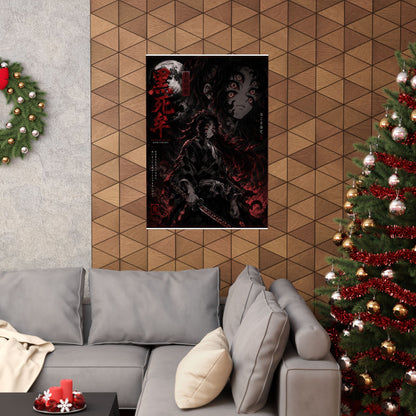 Demon Slayer Matte Vertical Poster — Dark Red Tanjiro Six-Eyes Anime Art