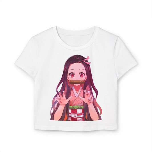 Anime Nezuko Crop Tee — Cute Kawaii Demon Girl Women’s Baby T-Shirt
