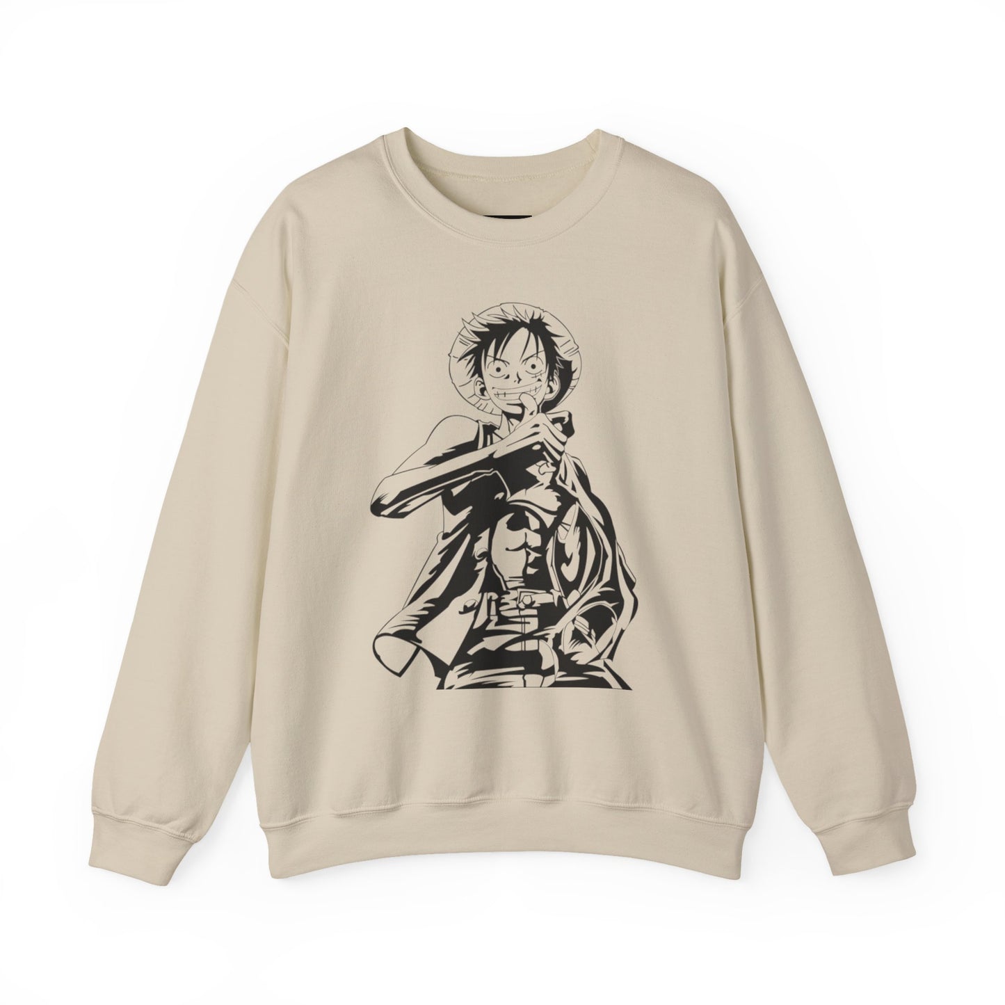 Luffy One Piece Anime Crewneck Sweatshirt — Monochrome Anime Pirate Illustration