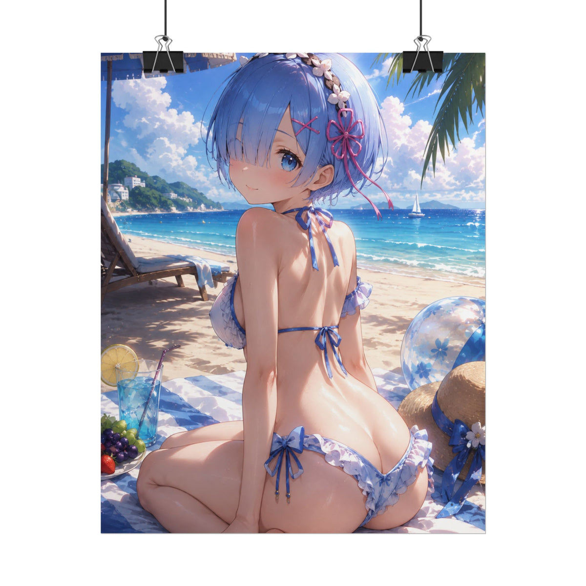 Rem re:zero Anime Beach Bikini Poster — Summer Aesthetic Rolled Wall Art