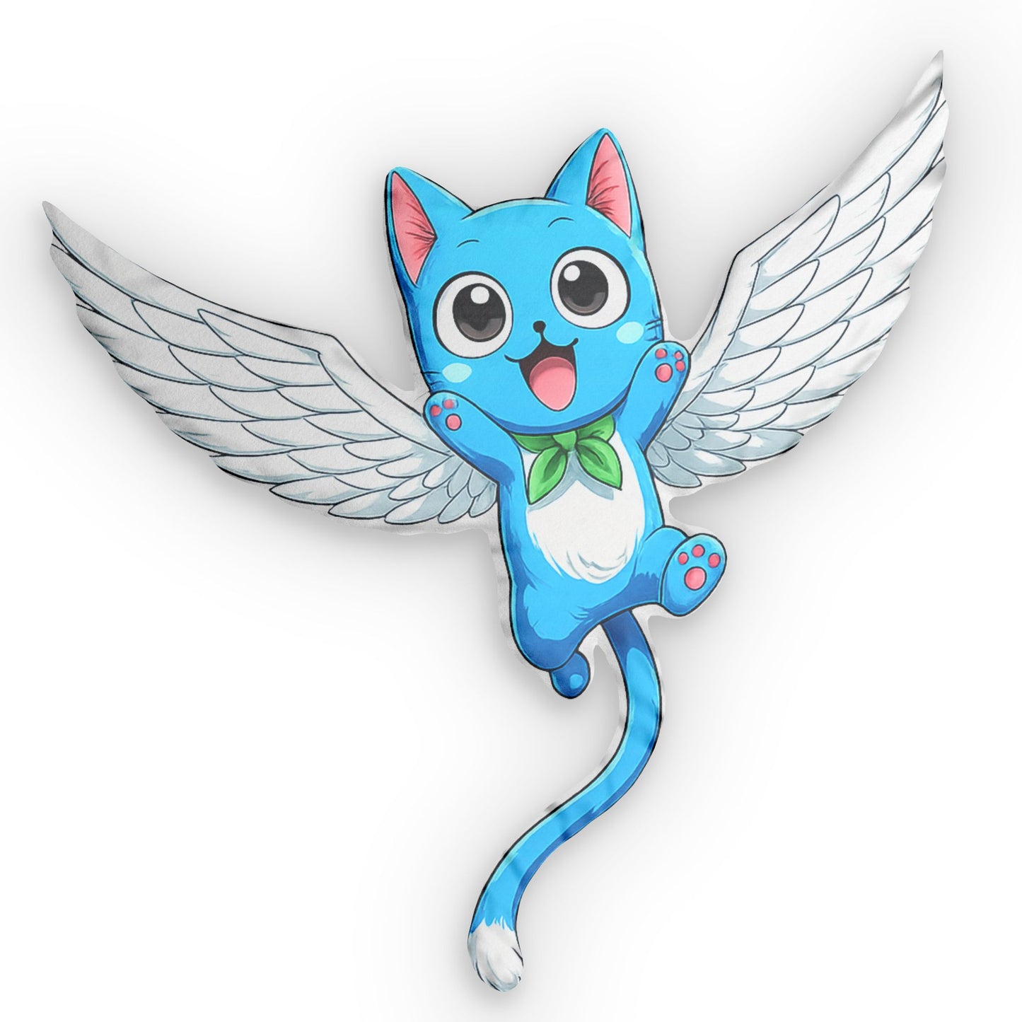 Happy Fairy Tail Flying Blue Cat Shaped Pillow — Cute Winged Anime Plush Cushion