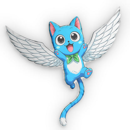 Happy Fairy Tail Flying Blue Cat Shaped Pillow — Cute Winged Anime Plush Cushion