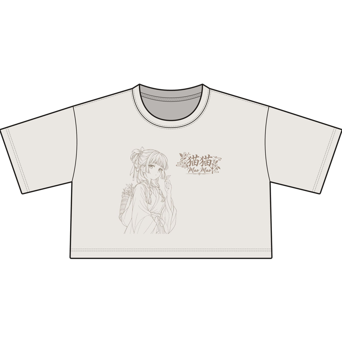 Mao Mao Apothecary Diaries Cropped Tee — Delicate Anime Girl Line Art with Japanese Calligraphy