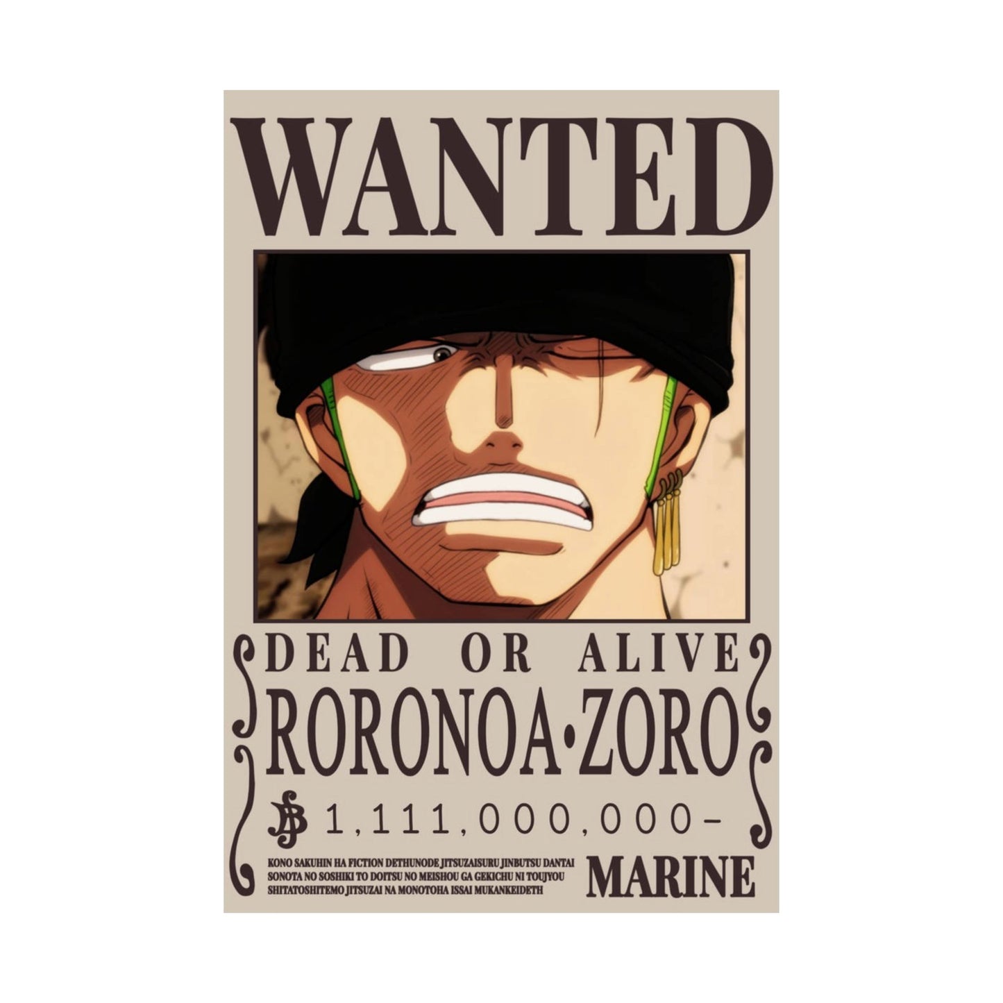 Wanted Poster Poster — Roronoa Zoro "Dead or Alive" Matte Vertical Print