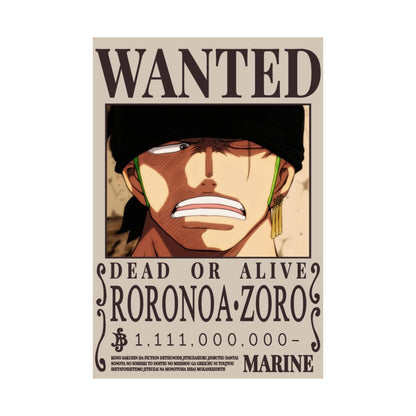 Wanted Poster Poster — Roronoa Zoro "Dead or Alive" Matte Vertical Print