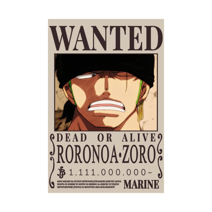 Wanted Poster Poster — Roronoa Zoro "Dead or Alive" Matte Vertical Print