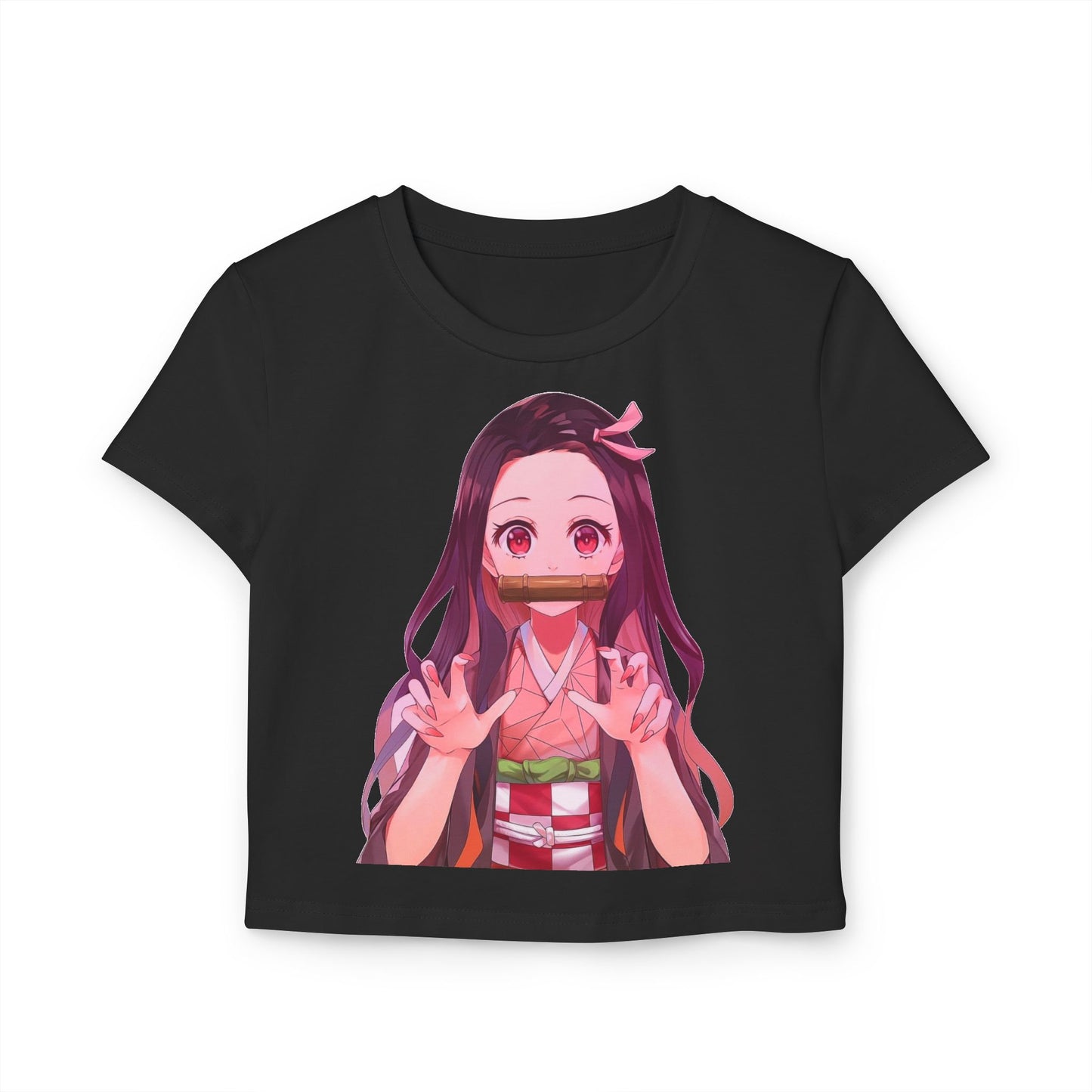 Anime Nezuko Crop Tee — Cute Kawaii Demon Girl Women’s Baby T-Shirt