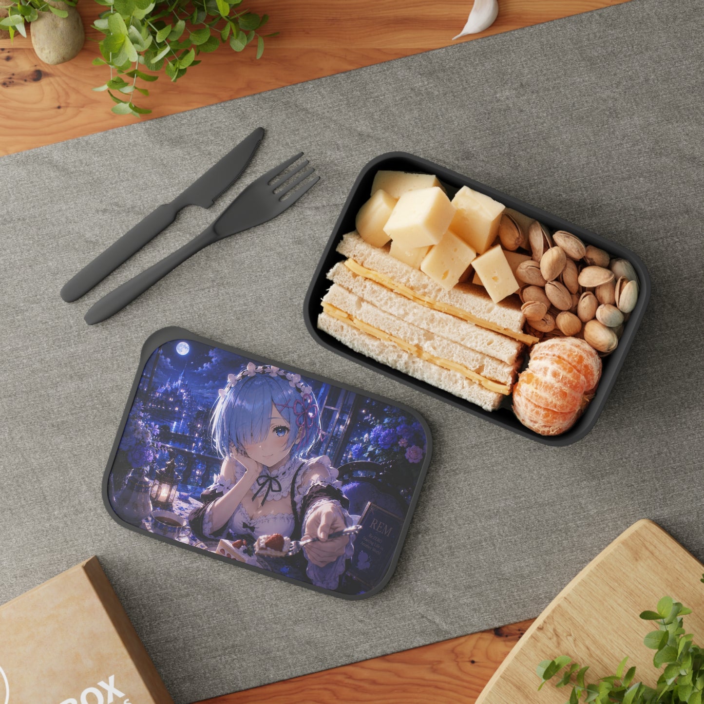 Rem Re:Zero Anime Rem Maid Night Bento Box with Utensils