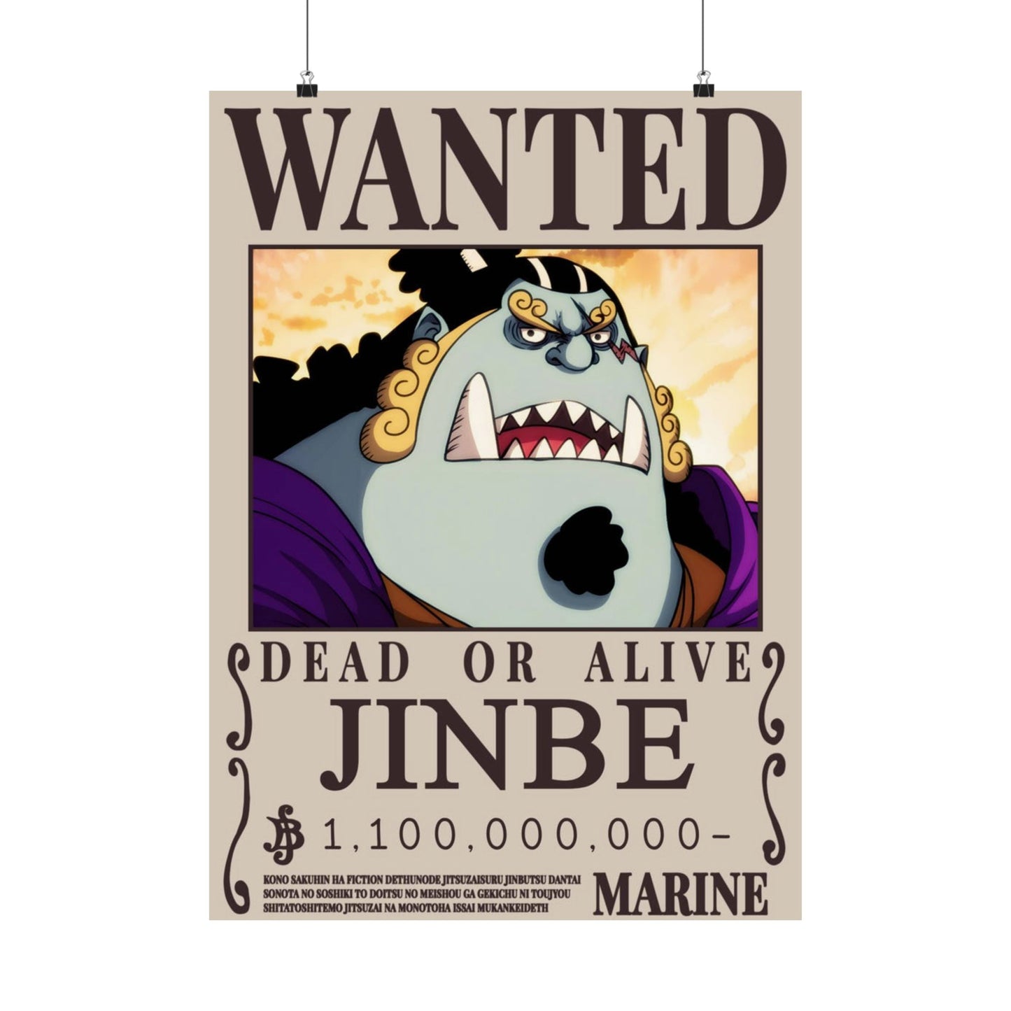Wanted Poster Matte Vertical Poster — "JINBE" Dead or Alive Anime Wall Art