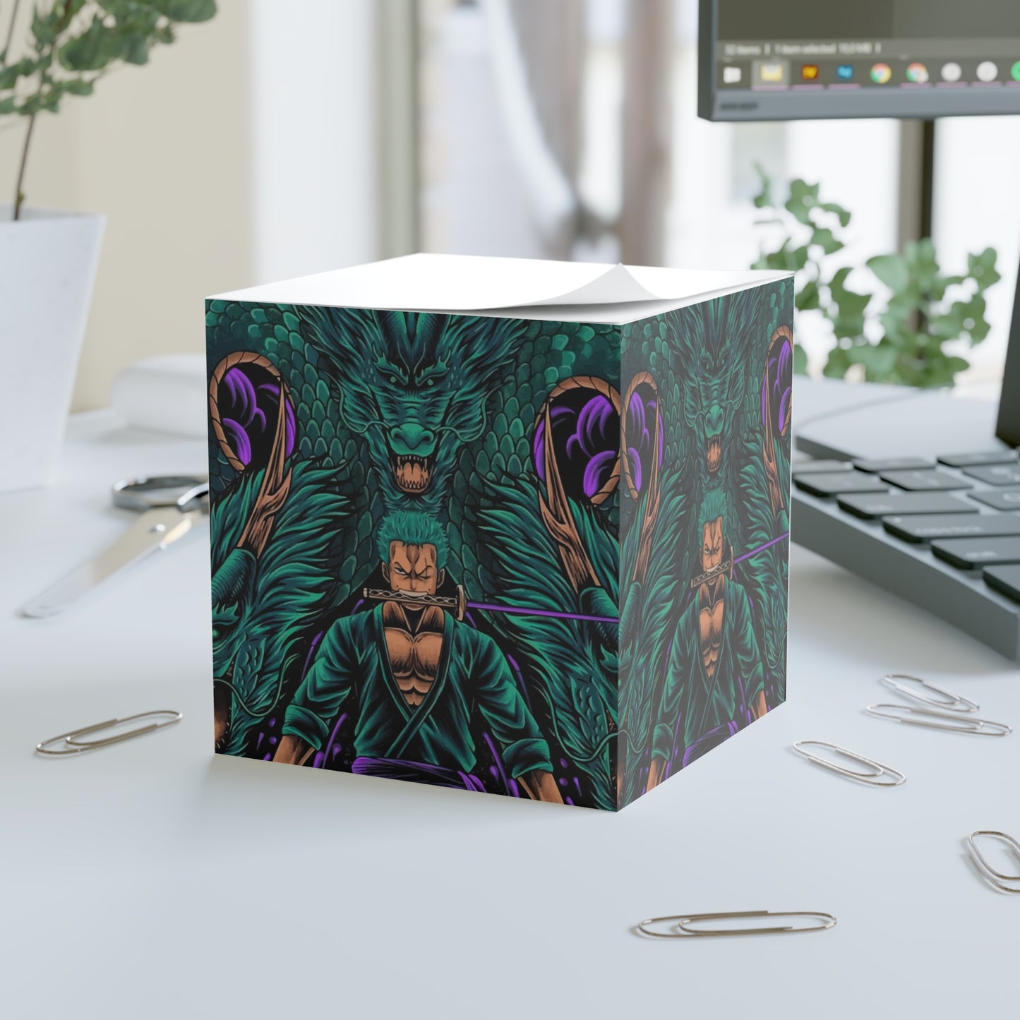 Samurai Dragon Note Cube – Anime Warrior Sticky Note Block