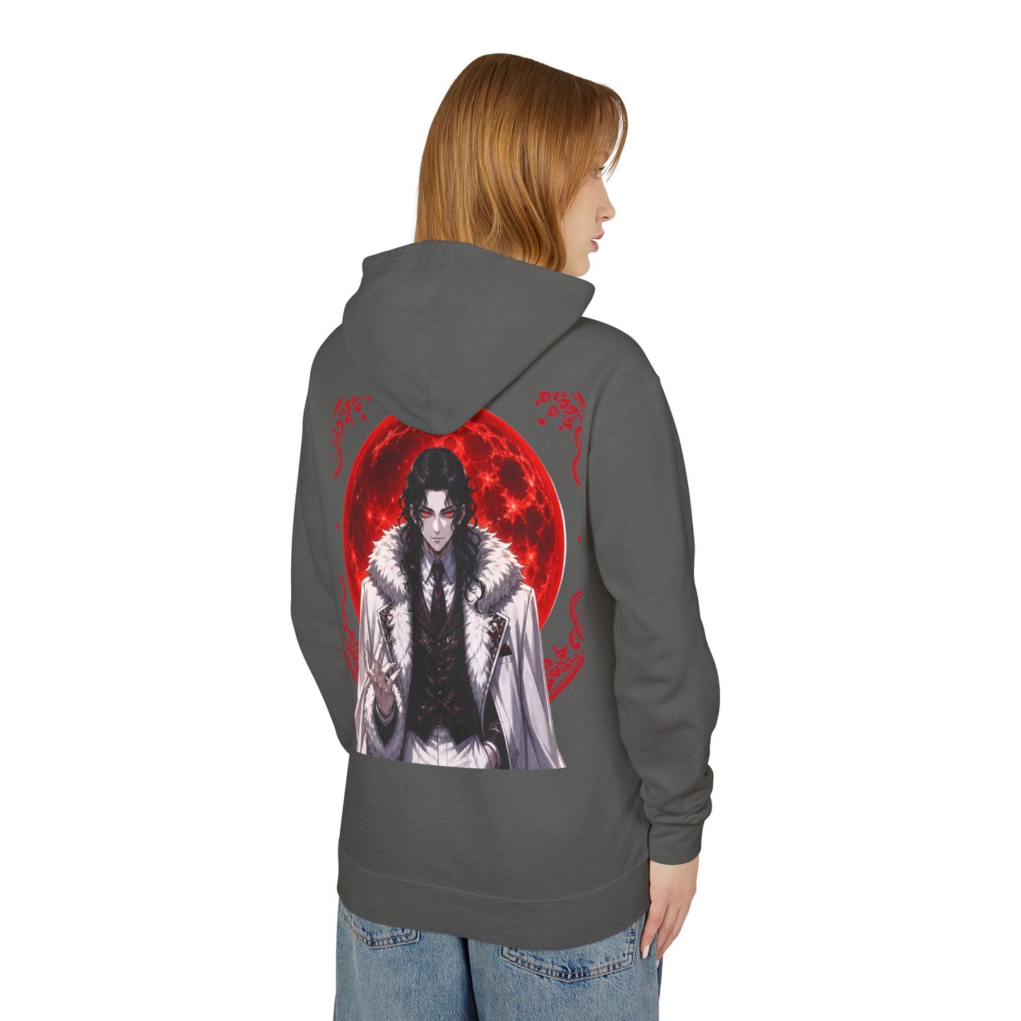 Vampire Prince Hoodie — Gothic Red Moon Graphic Pullover