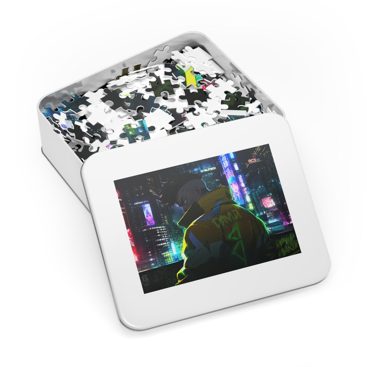 Cyberpunk City Jigsaw Puzzle with Tin — Neon Anime Night Skyline