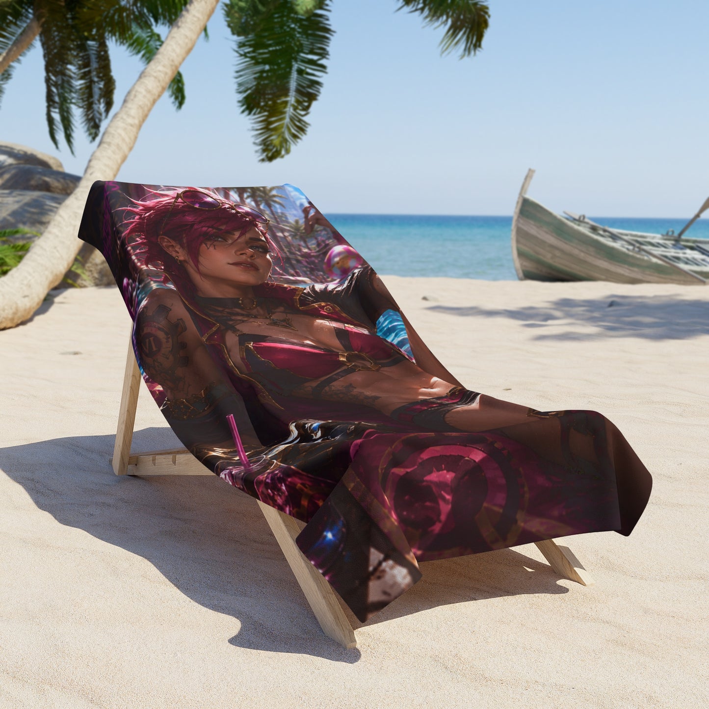 Vi Arcane Beach Towel — Neon Pirate Femme Fatale Print