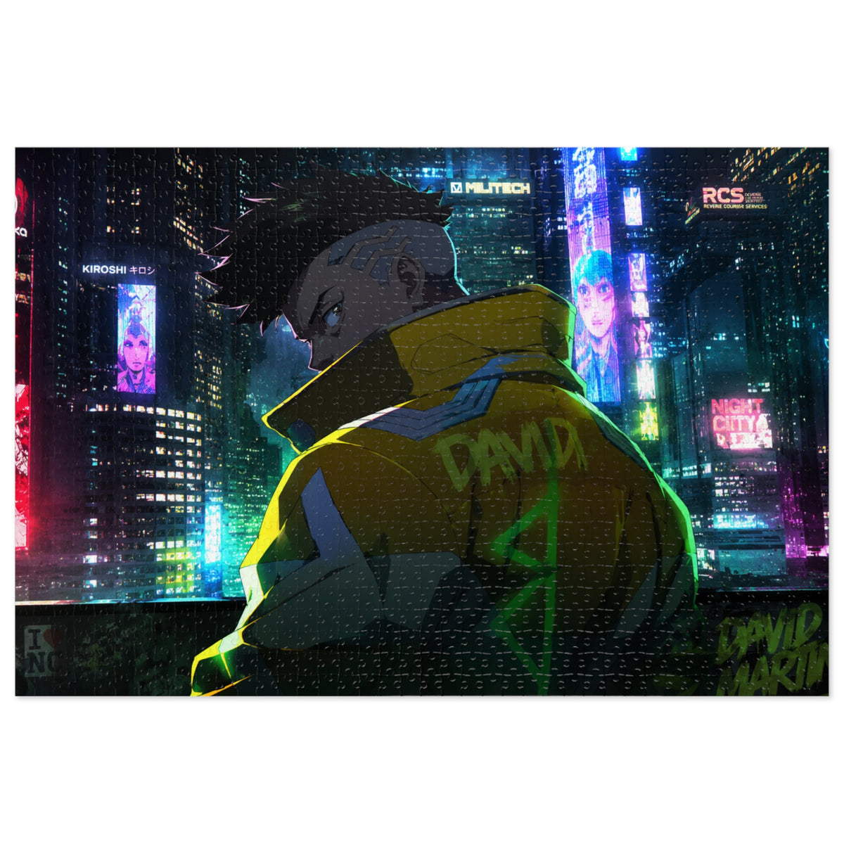 Cyberpunk City Jigsaw Puzzle with Tin — Neon Anime Night Skyline