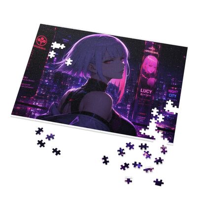 Cyberpunk Anime Jigsaw Puzzle with Tin — 'Lucy' Neon Night City Scene