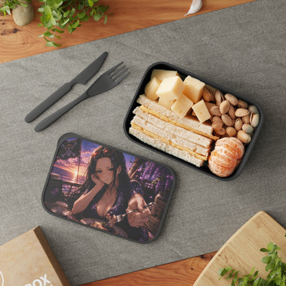 Robin One Piece Anime Pirate Woman Bento Box — PLA Lunchbox with Utensils (Lavender Sunset Design)