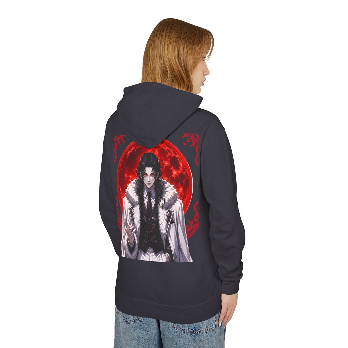 Vampire Prince Hoodie — Gothic Red Moon Graphic Pullover