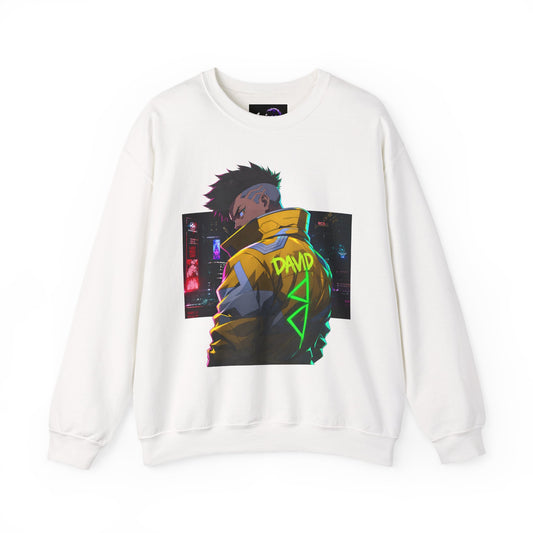 Cyberpunk Jacket Graphic Sweatshirt — "DAVID" Neon Anime Crewneck