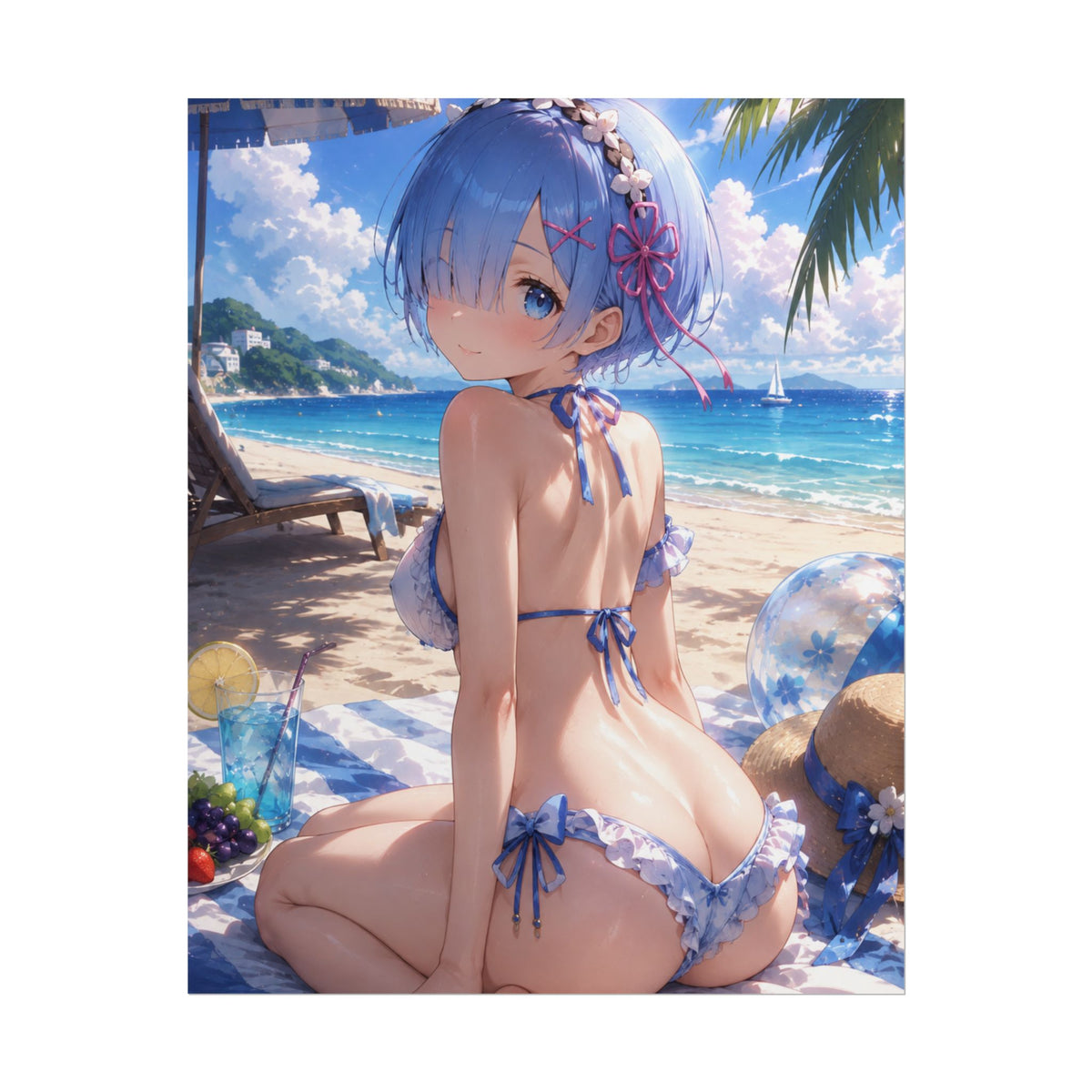 Rem re:zero Anime Beach Bikini Poster — Summer Aesthetic Rolled Wall Art