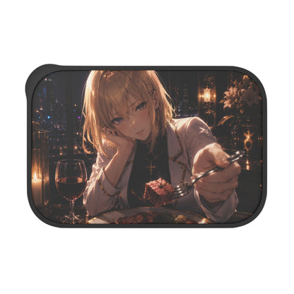 Cha Hae-In Solo Leveling Anime Dinner Bento Box with Utensils — Romantic Nightlife Illustration