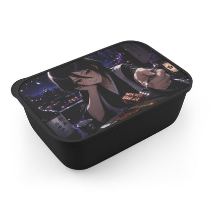 Rukia Kuchiki Bleach Anime Night Bento Box with Utensils – Romantic Cityscape Design