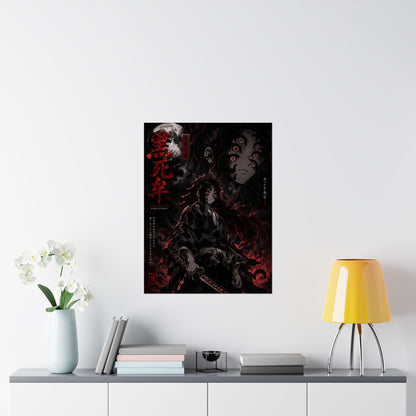 Demon Slayer Matte Vertical Poster — Dark Red Tanjiro Six-Eyes Anime Art