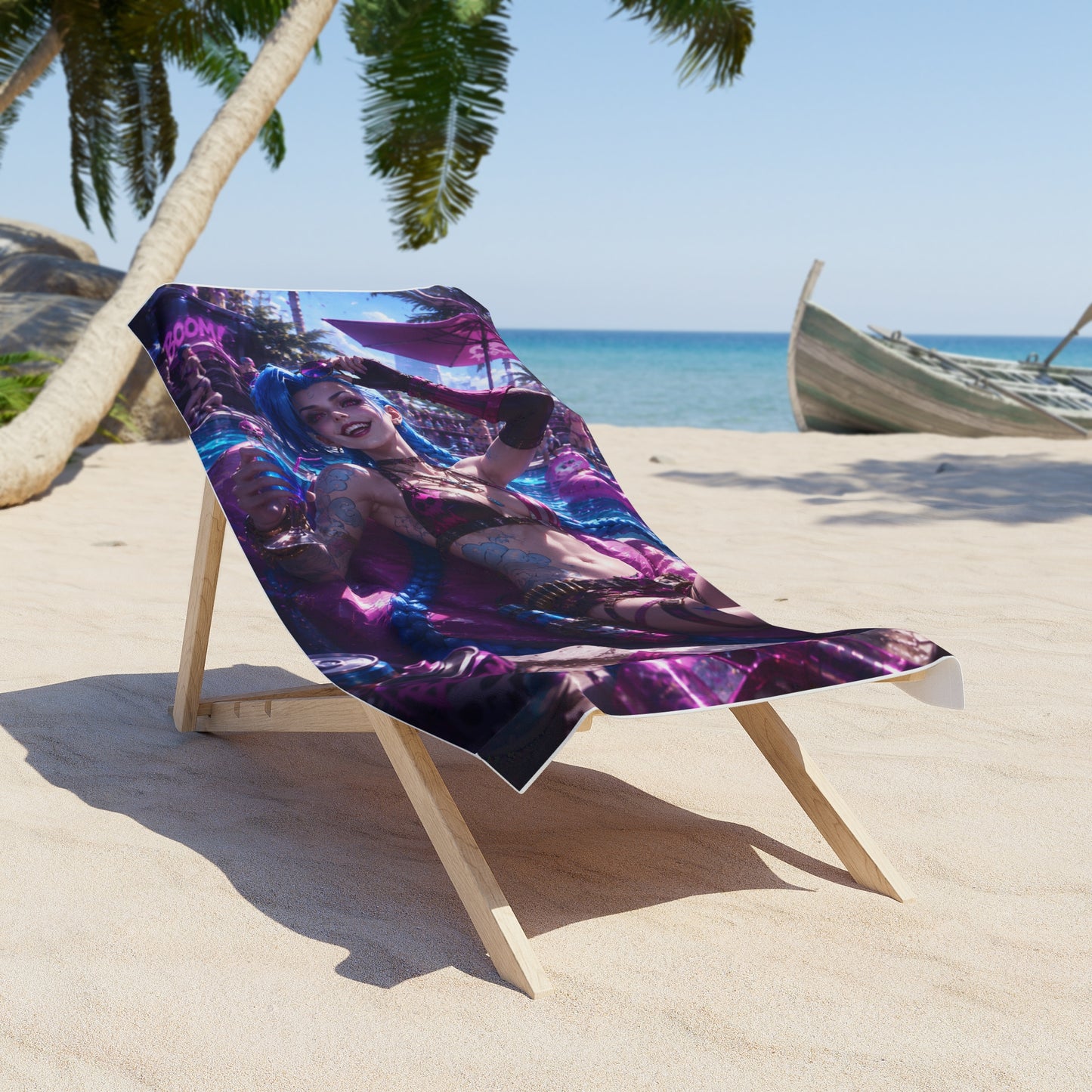 Jinx Arcane Beach Towel — Vibrant Gamer Pinup Design for Beach & Pool