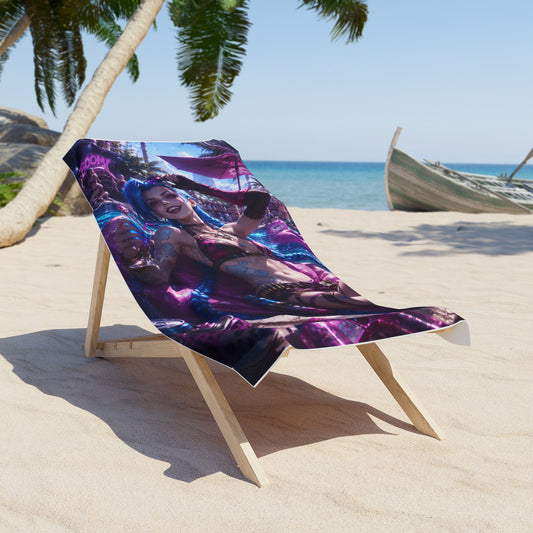 Jinx Arcane Beach Towel — Vibrant Gamer Pinup Design for Beach & Pool
