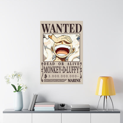 Wanted Poster Poster — "WANTED: Monkey D. Luffy" Matte Vertical Anime Wall Art