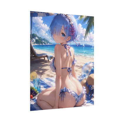 Rem re:zero Anime Beach Bikini Poster — Summer Aesthetic Rolled Wall Art