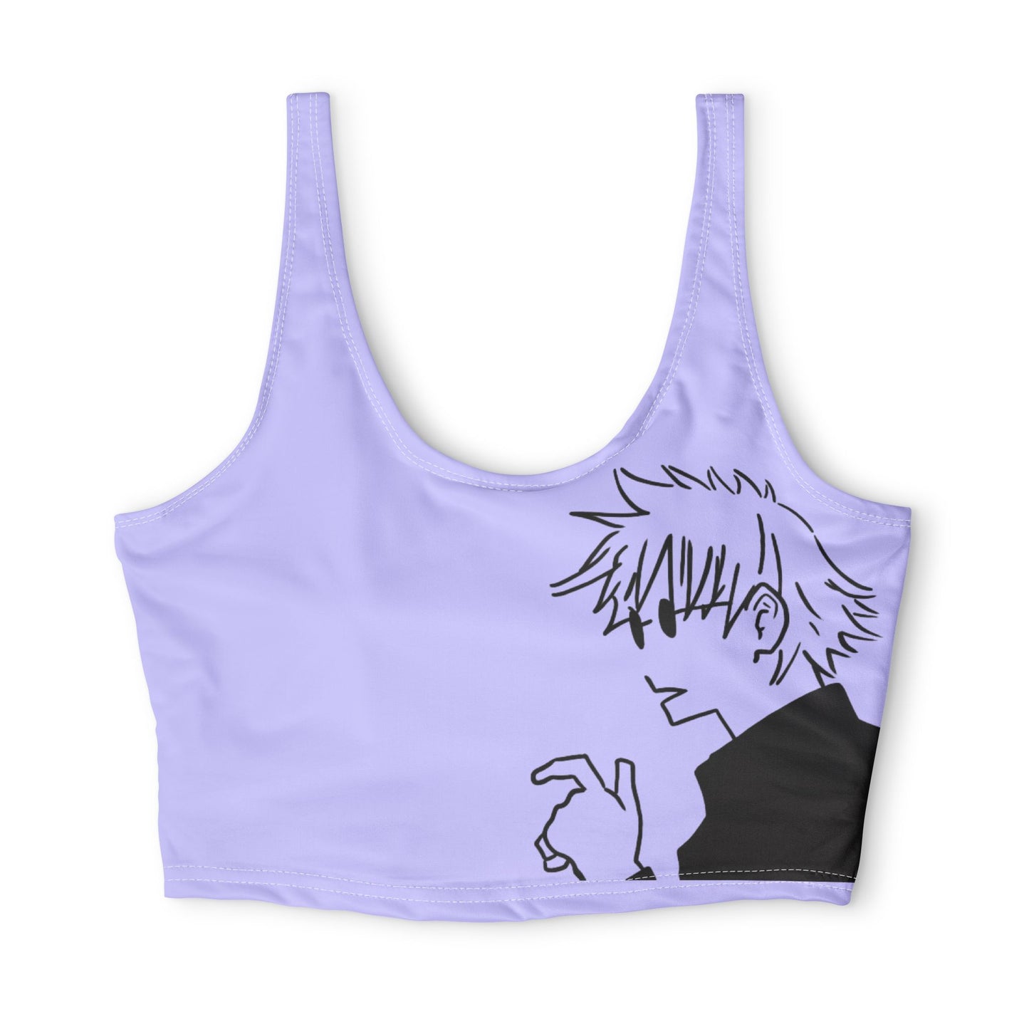 Lavender Anime Outline Sports Bra — Minimal Manga Character Crop Top
