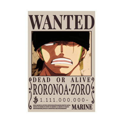 Wanted Poster Poster — Roronoa Zoro "Dead or Alive" Matte Vertical Print