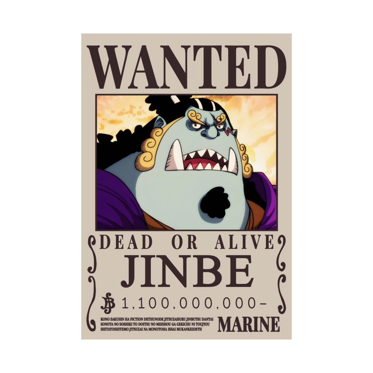 Wanted Poster Matte Vertical Poster — "JINBE" Dead or Alive Anime Wall Art