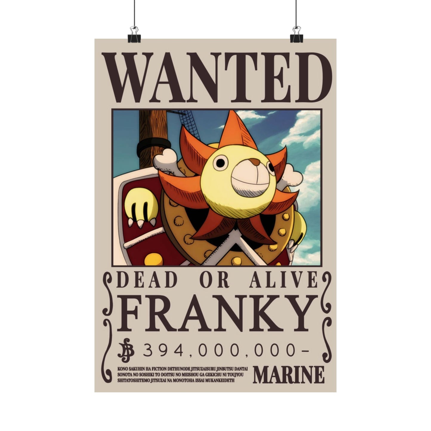 Wanted Poster Matte Vertical Poster — "Franky" Dead or Alive Vintage Anime Print