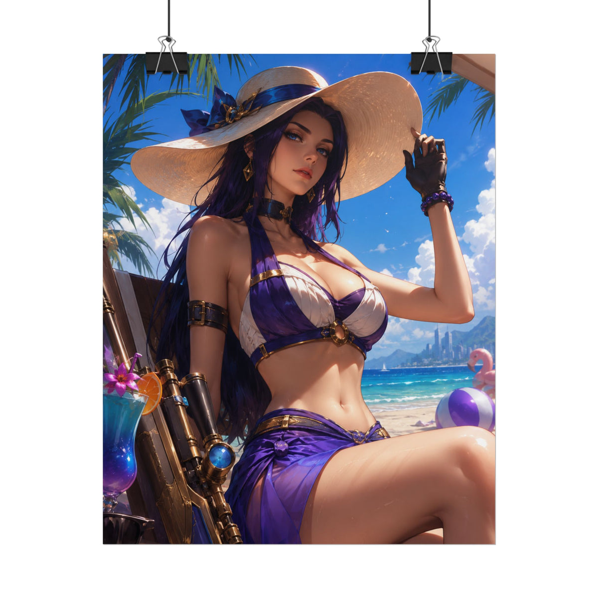 Caitlyn Arcane Beach Goddess Poster — Summer Anime Pinup Rolled Art Print