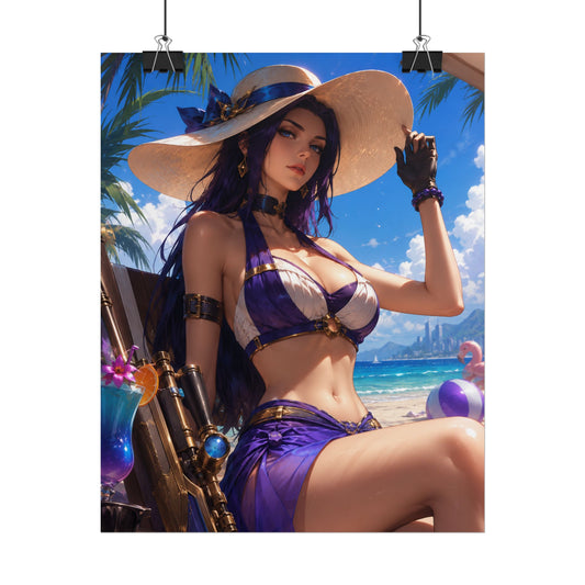 Caitlyn Arcane Beach Goddess Poster — Summer Anime Pinup Rolled Art Print