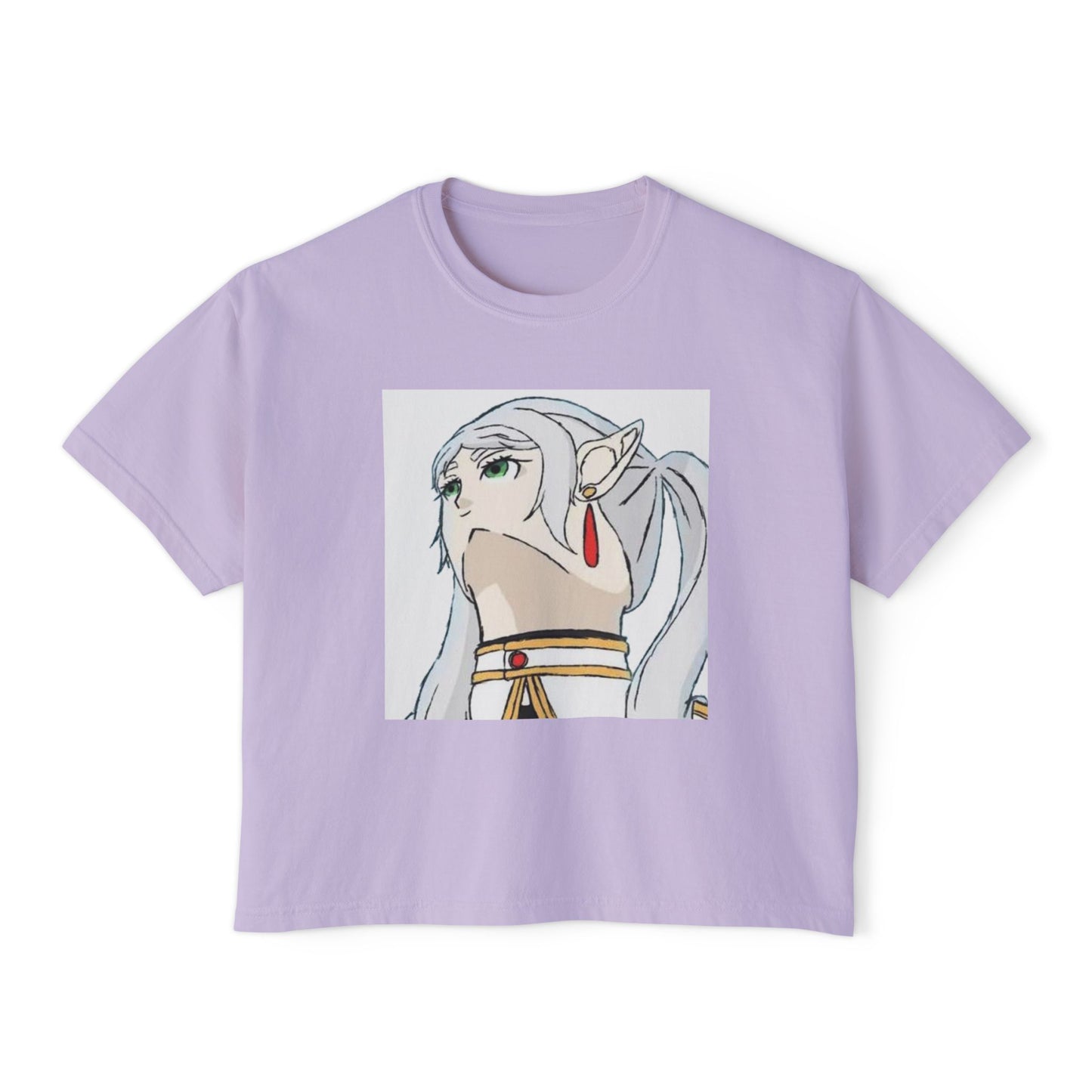Anime Elf Portrait Boxy Tee — White Women’s Cropped Graphic Shirt