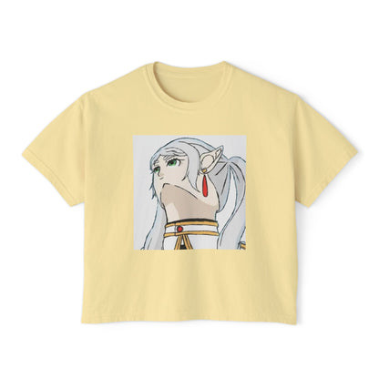 Anime Elf Portrait Boxy Tee — White Women’s Cropped Graphic Shirt