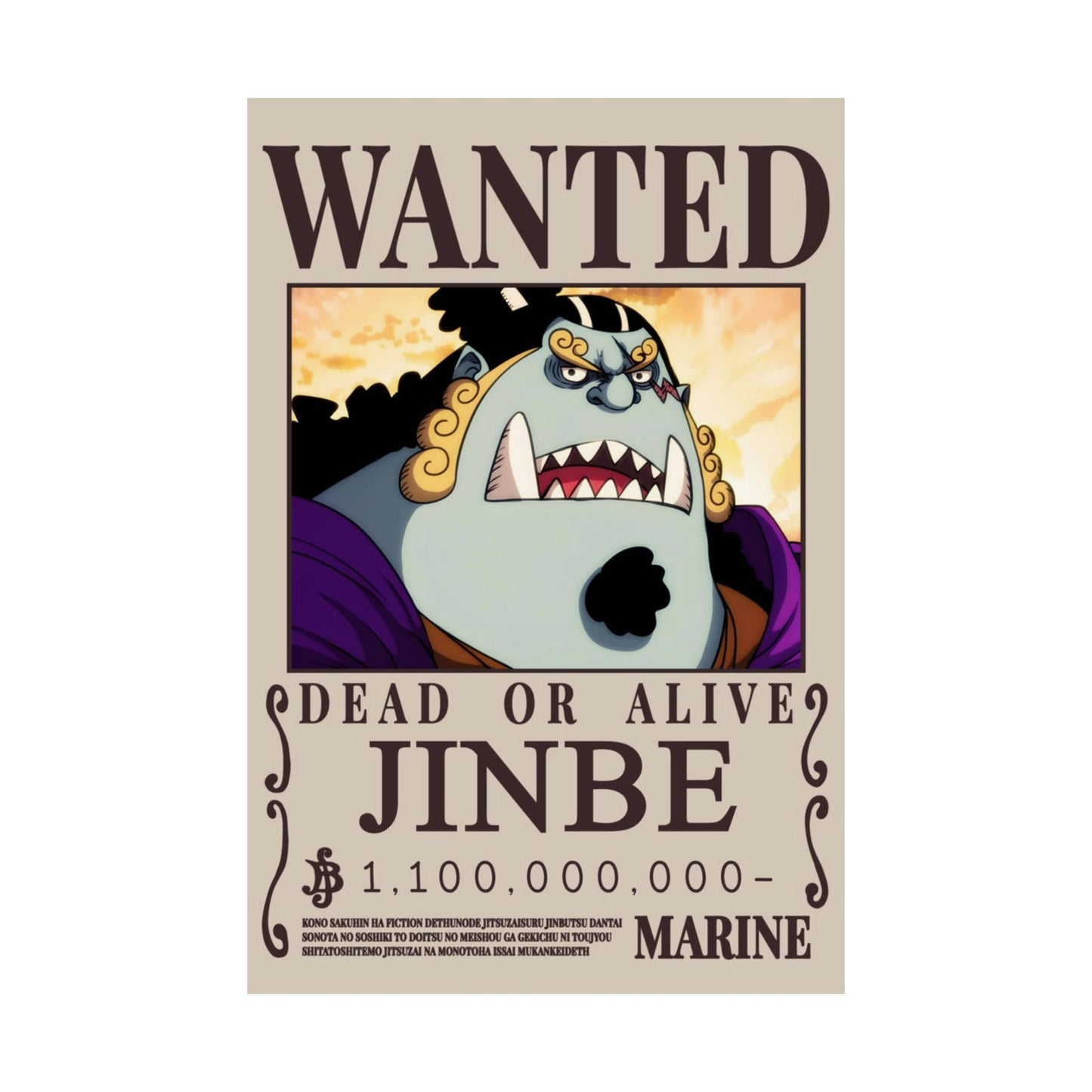 Wanted Poster Matte Vertical Poster — "JINBE" Dead or Alive Anime Wall Art