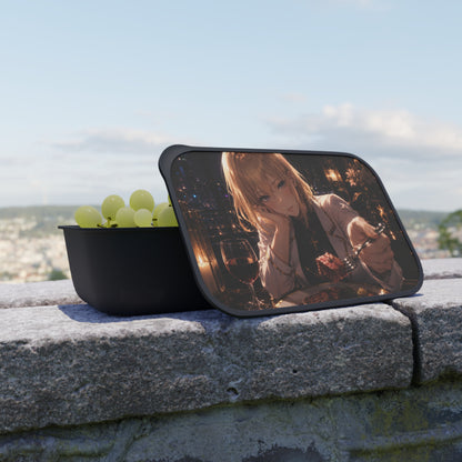 Cha Hae-In Solo Leveling Anime Dinner Bento Box with Utensils — Romantic Nightlife Illustration