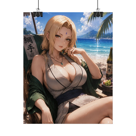 Tsunade Naruto Shippuden Anime Beach Poster — Relaxing Summer Girl Rolled Wall Art