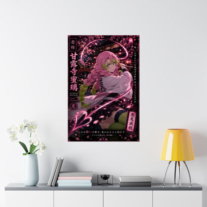 Demon Slayer Mitsuri Kanroji Matte Vertical Poster — Pink Sakura Anime Wall Art