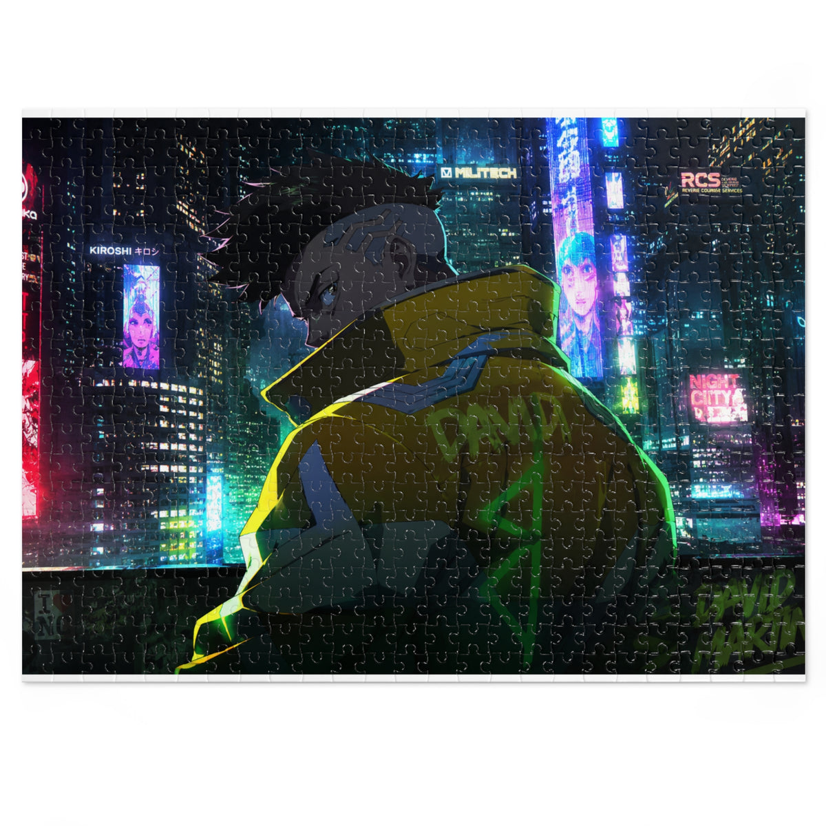 Cyberpunk City Jigsaw Puzzle with Tin — Neon Anime Night Skyline