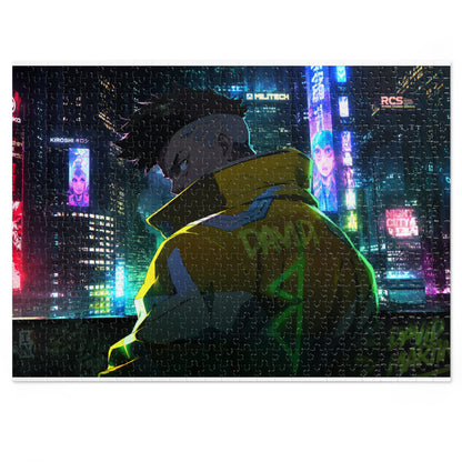 Cyberpunk City Jigsaw Puzzle with Tin — Neon Anime Night Skyline