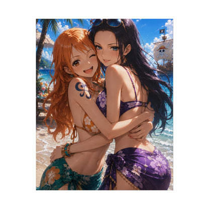Nami Robin One piece Anime Beach Bikini Poster — Cute Summer Girls Rolled Wall Art