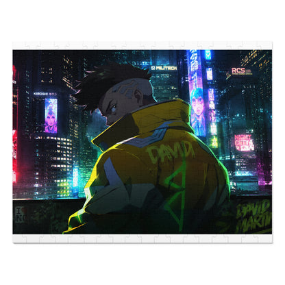 Cyberpunk City Jigsaw Puzzle with Tin — Neon Anime Night Skyline