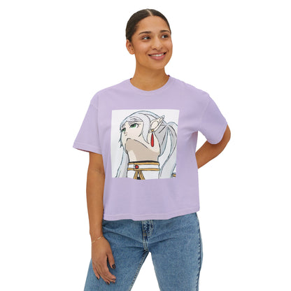 Anime Elf Portrait Boxy Tee — White Women’s Cropped Graphic Shirt