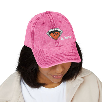 Vintage Embroidered Cap — Retro Lip Patch & "Sukuna" Text