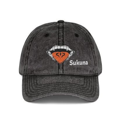 Vintage Embroidered Cap — Retro Lip Patch & "Sukuna" Text